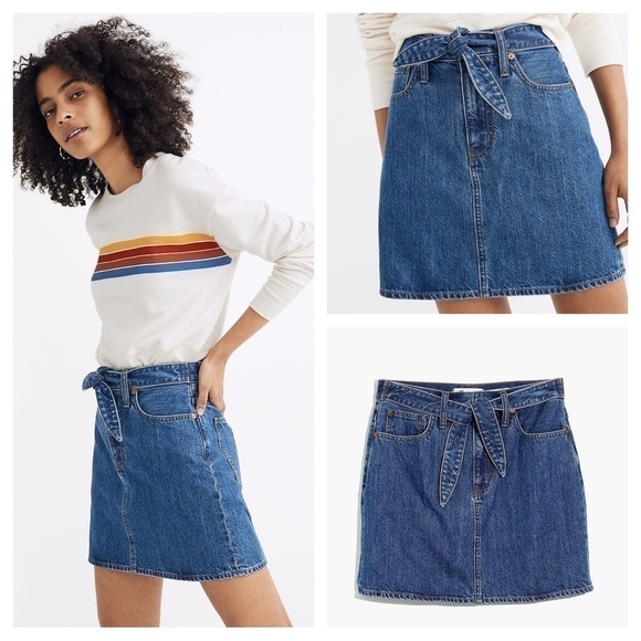 Madewell Rigid Haydel Wash Denim Straight Mini Skirt with Tie-Waist in Size 23 - Picture 3 of 10